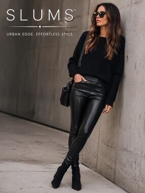 SLUMS Black Faux Leather Look Leggings – Size L – Excellent Condition